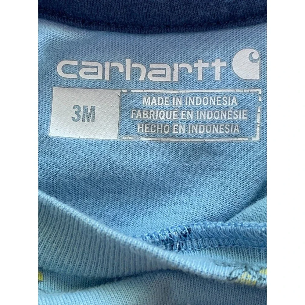 Rare Carhartt short Sleeve Bodysuit blue 3M cows farm blue tractor chick horse